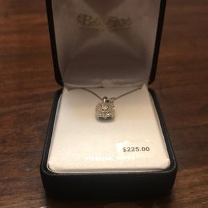 Serling Silver Chain diamond Pendant Necklace 17”
